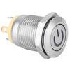 Yellow LED Light Waterproof Flat Head Self Reset Metal Push Button with Power Symbol 12mm(3V)