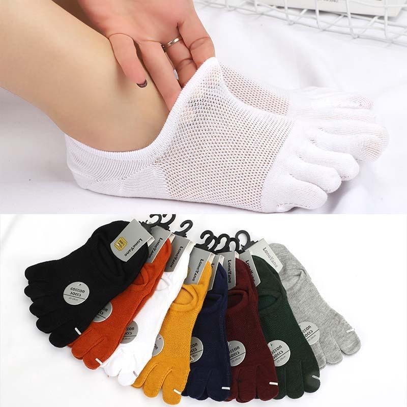 Women Spring and Summer Versatile Mesh Invisible Shallow Mouth Low Top Breathable Cotton Five Toe Socks