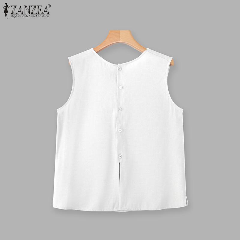 ZANZEA Women O-neck Sleeveless Solid Breathable Splits Casual Loose Tank Tops