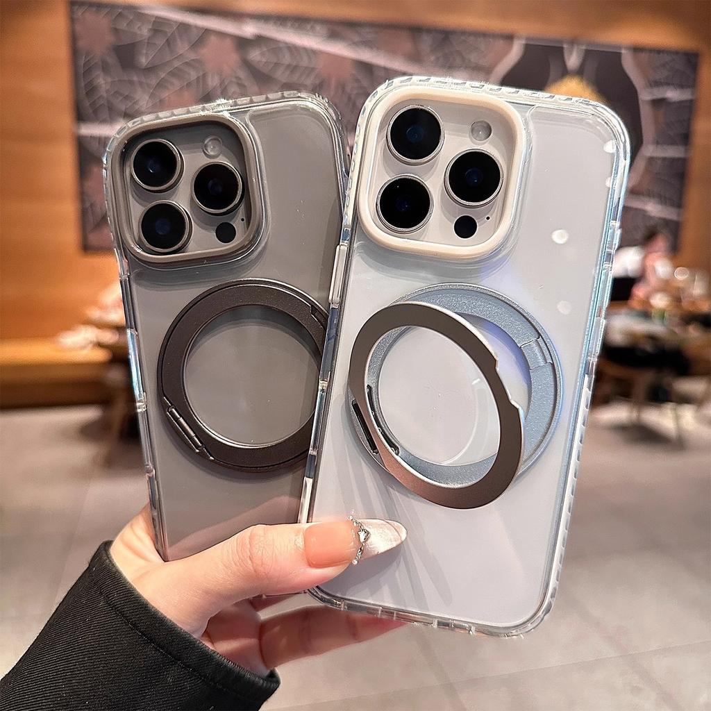 Applicable to iPhone17promax transparent mobile phone case rotating magnetic suction bracket Apple 16 all-inclusive anti-drop protective case