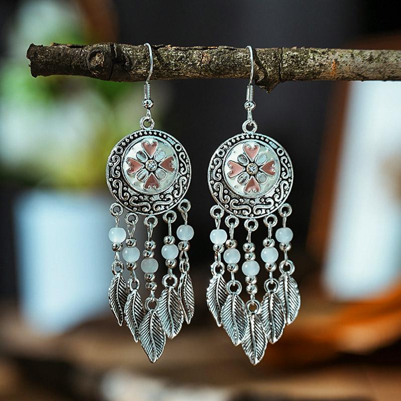 White Enamel Peacock Water Drop Feather Earrings for Women Ethnic Elegant Long Crystal Rhinestone Earring Boho Vintage Jewelry