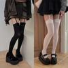 Women Suspender Wide-banded Velvet Tights Lolita Thin Thigh High Stockings with Garters Y2K JK College Style Over The Knee Socks