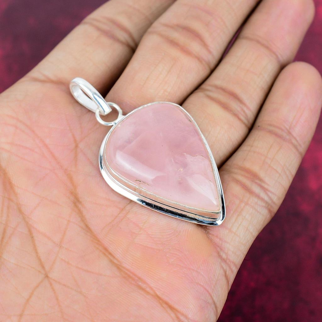 Rose Quartz Jewelry, 925 Solid Sterling Silver Pendant Handmade Gemstone Jewelry, Gifts For Wife Brand New Pendant