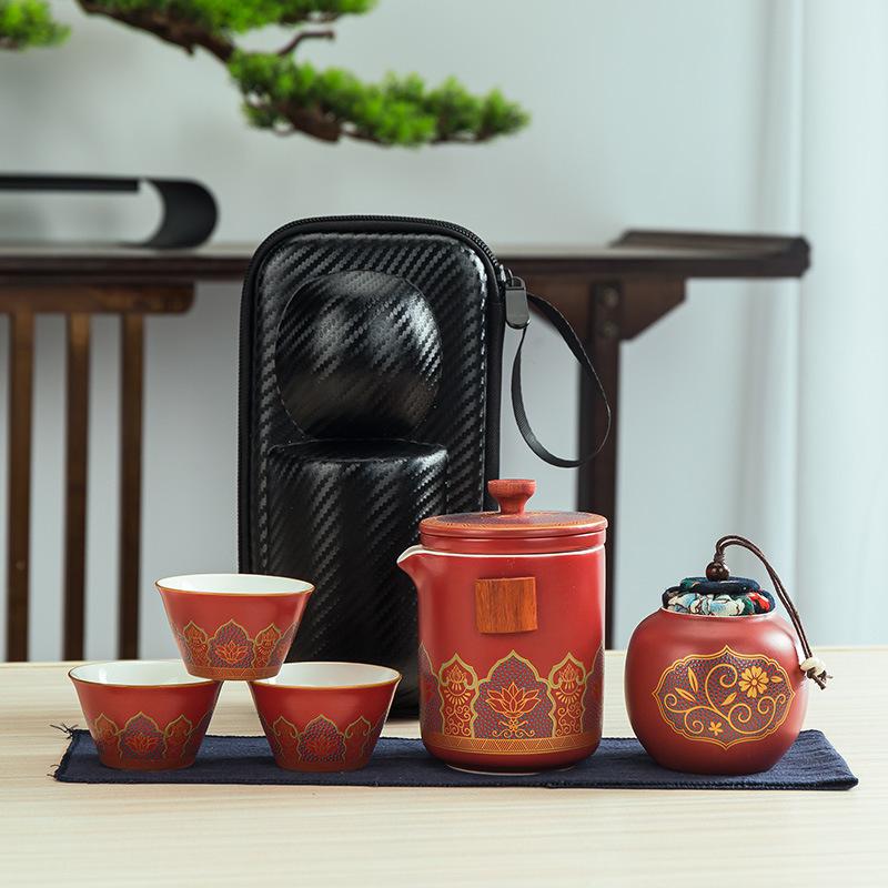 Podróżny ceramiczny zestaw do herbaty kung fu kreatywny ekspresowy kubek z tacą do herbaty cztery filiżanki puszka na herbatę kompletny zestaw prezentów biznesowych
