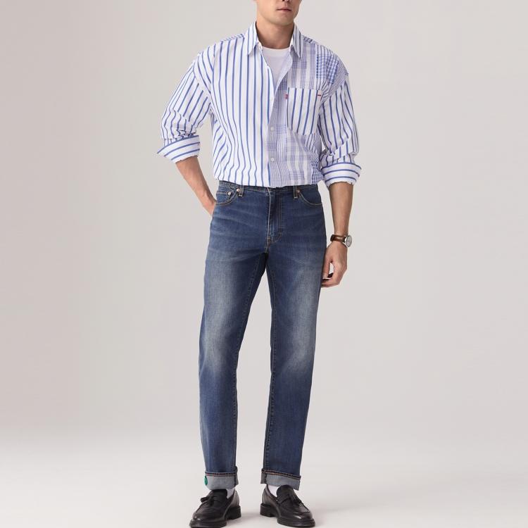 Levis Loose Comfortable Casual Striped Collar Long Sleeve Shirt Men Shirts Blue White 003MX-0000