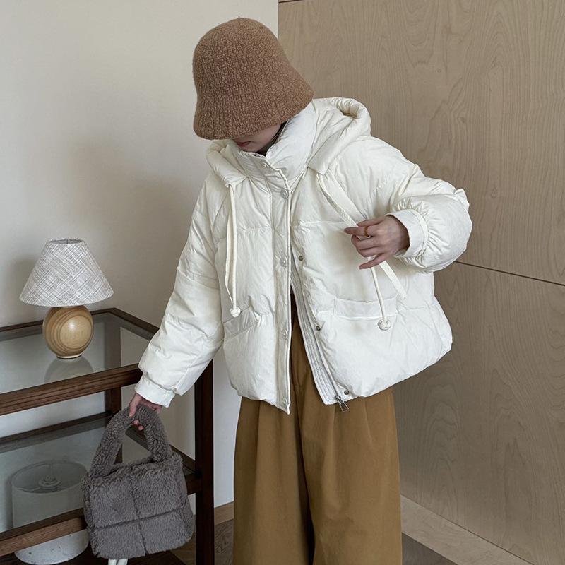 Cold-resistant sweet little man white duck down hooded down jacket women's 2025 winter fashion double sling thickened bread jacket