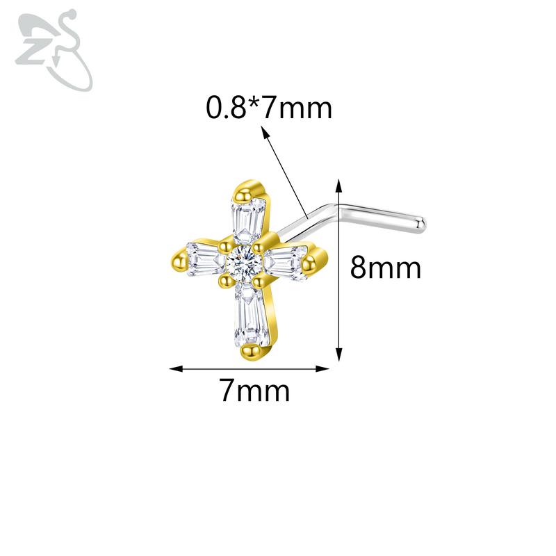 ZS 1 Piece Cute CZ Crystal Nose Stud 20G L Shaped Stainless Steel Nose Piercings Punk Black Color Spider Bat Nostril Piercing