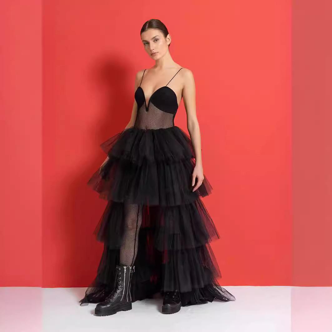 

Сексуальная юбка-пачка из тюля, женская эластичная юбка с высокой талией и асимметричной сеткой, вечерние юбки-пачки для вечеринок, танцевальная юбка XL чёрный