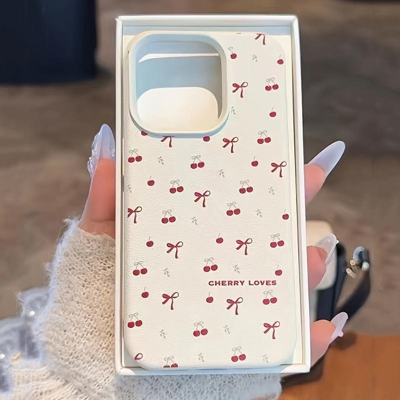 Cherry Blossom Lichee Pattern Silicone Phone Case For iPhone 16 Pro Max 15 14 Plus 13 12 11 XS X XR 16e With a Bow Design Cover