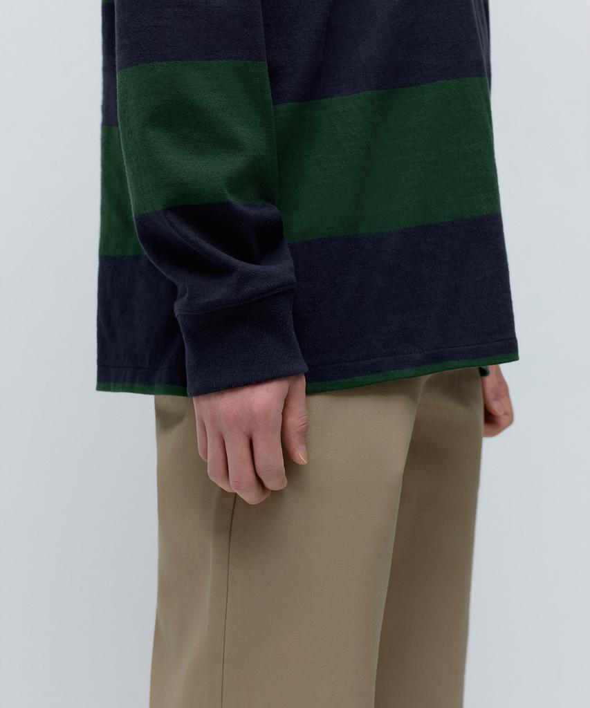 MUSINSA STANDARD Relaxed Striped Rugby Shirt [Navy/Green]