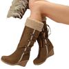 Autumn and Winter New Large Size Suede Wedge High Boots Fringed Boots