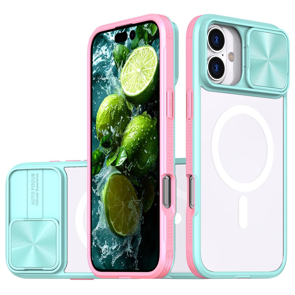 For iPhone 16 Clear Phone Case Compatible with MagSafe PC Cover with Camera Lens Slider