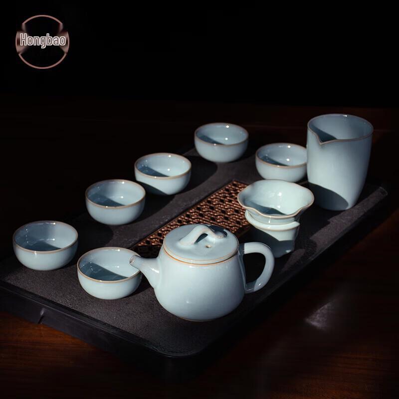 Hongbao Ru Kiln Celadon Crackle Glaze Shi Piao 10-Piece Tea Set