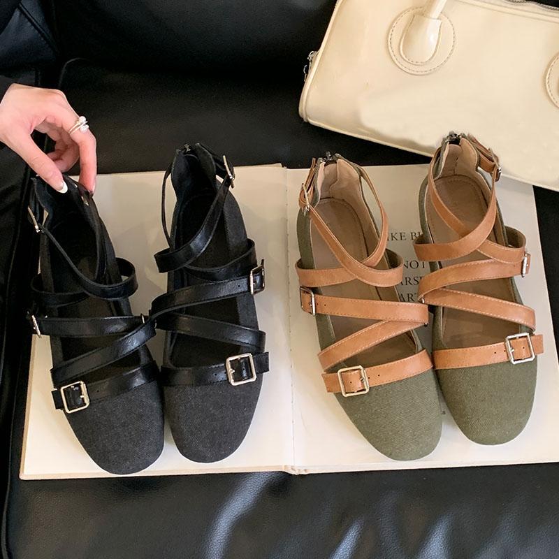 Fashion Luxury Fashion Cross-tied Women Flat With Shoes New In 2025 Zippers Female Buckle Strap Footwear Round Toe Ladies Flats Shoes