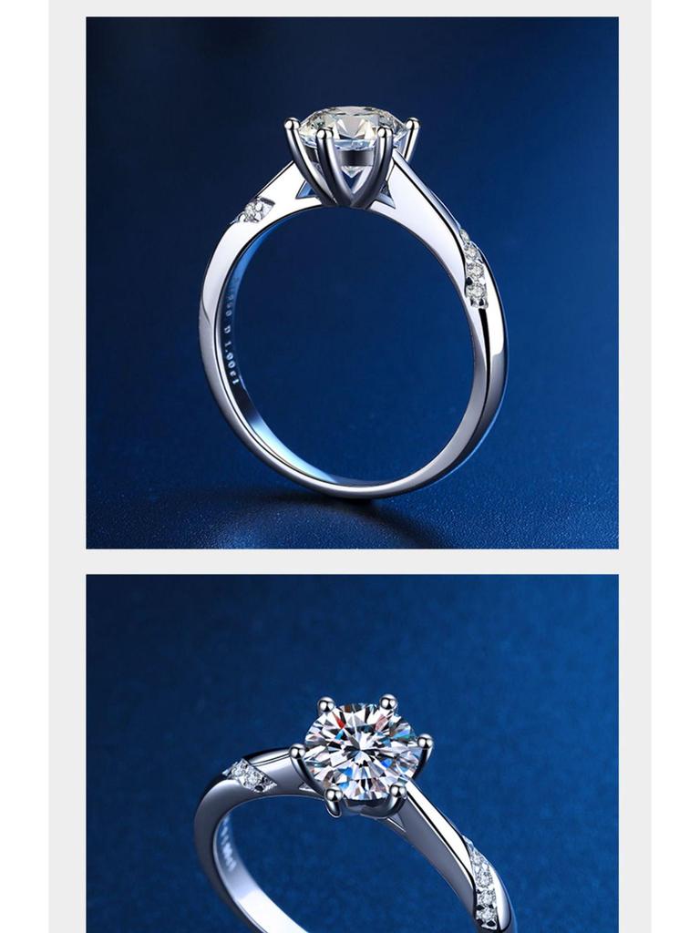 One Carat Moissanite Six-Prong Sterling Silver Ring with GRA Certification - Perfect for Proposal or Qixi Gift, S925