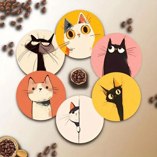 Unique Cat Themed Gifts Wooden Coasters, Decorative Heat Resistant Table Mats, Non-slip Cup Protective Mats for Furniture Insulation Coasters