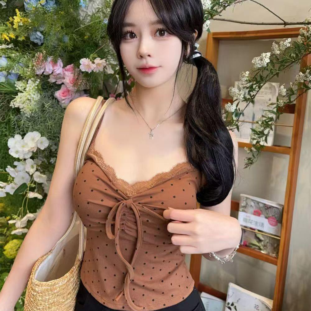 Summer New Spice Girl Style Lace Polka Dot Small Suspender Vest Women's Design Sense Inside Beautiful Back Versatile Top