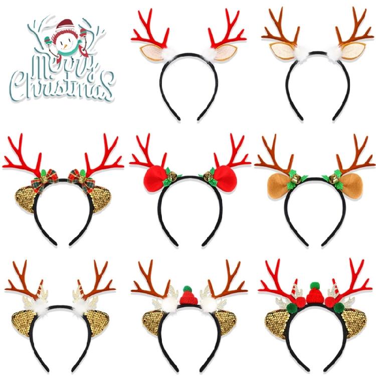 Reindeer Antler Headband Ornament Adjustable Size Christmas Reindeer Headband with Soft Antlers and White Sphere