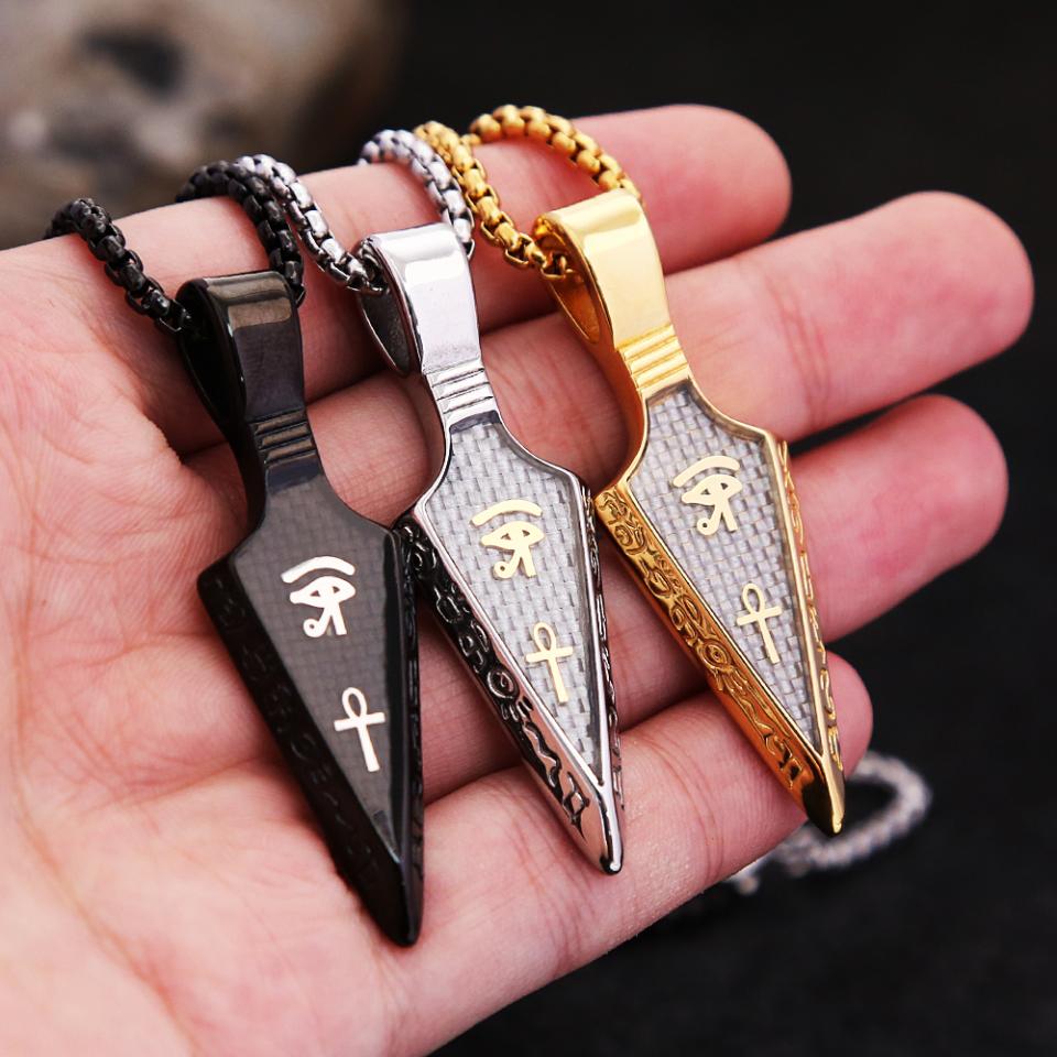 

Мужские ожерелья из нержавеющей стали Ankh Cross Spearhead Pendance Модные винтажные ожерелья Глаз Гора Панк-амулет Ювелирные изделия оптом