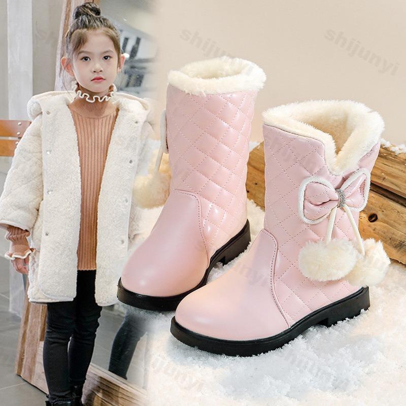 Girls Snow Boots Winter Children Princess Boots Kids Warm Plush Outdoors Comfortable Non Slip Cold-proof Boots