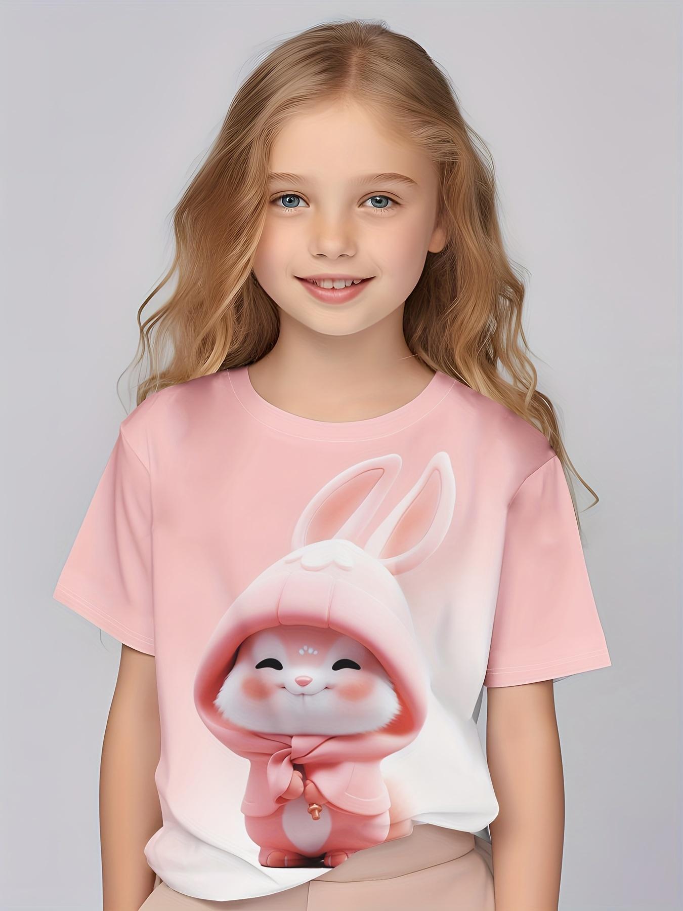 

Новая летняя детская футболка с милым кроликом и 3D-принтом, с круглым вырезом, свободная спортивная повседневная верхняя одежда высокого качества, дышащая одежда для пикника 130