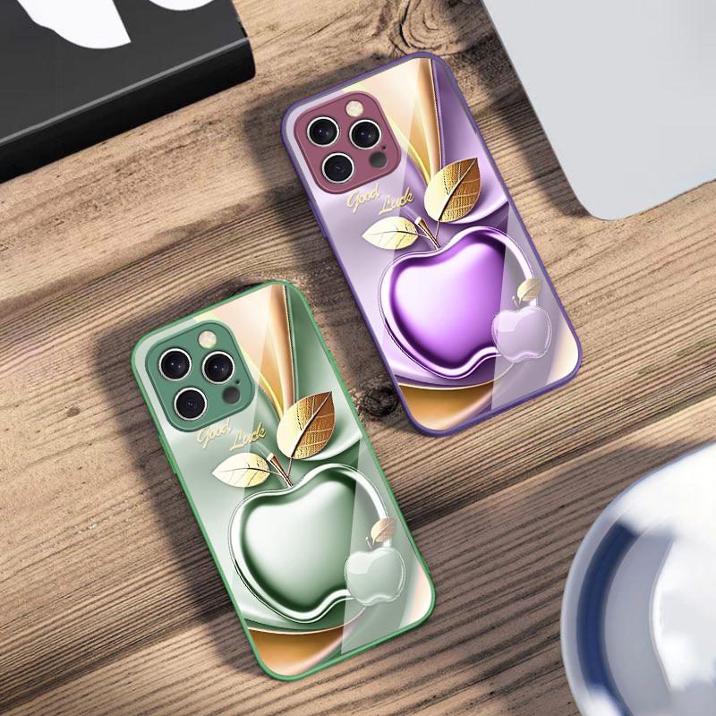 Apple Golden Leaves For iPhone 16 E 15 14 13 Plus 12 Mini 11 Pro Max XR Xs Max 16E X 7 8 6 6S 2022 Tempered Glass Phone Case