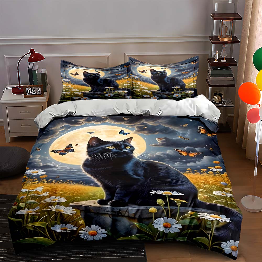 

Cat, moon, butterflies. Bedding Duvet cover sets Duvet covers Pillowcases gifts (1 * Duvet Cover 2 * Pillowcases, without duvet insert) 135x200cm