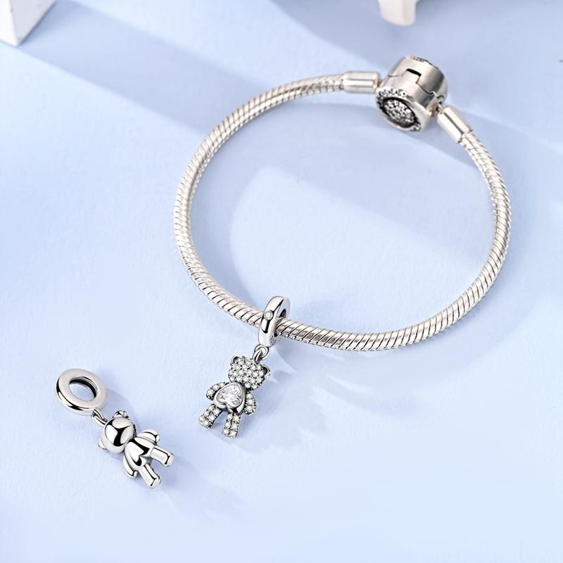 925 Silver Cute Rabbit Bear Dog Charms Bead Sparkling CZ Zircon Dangle Fit Bracelet DIY Birthday Jewelry Gift