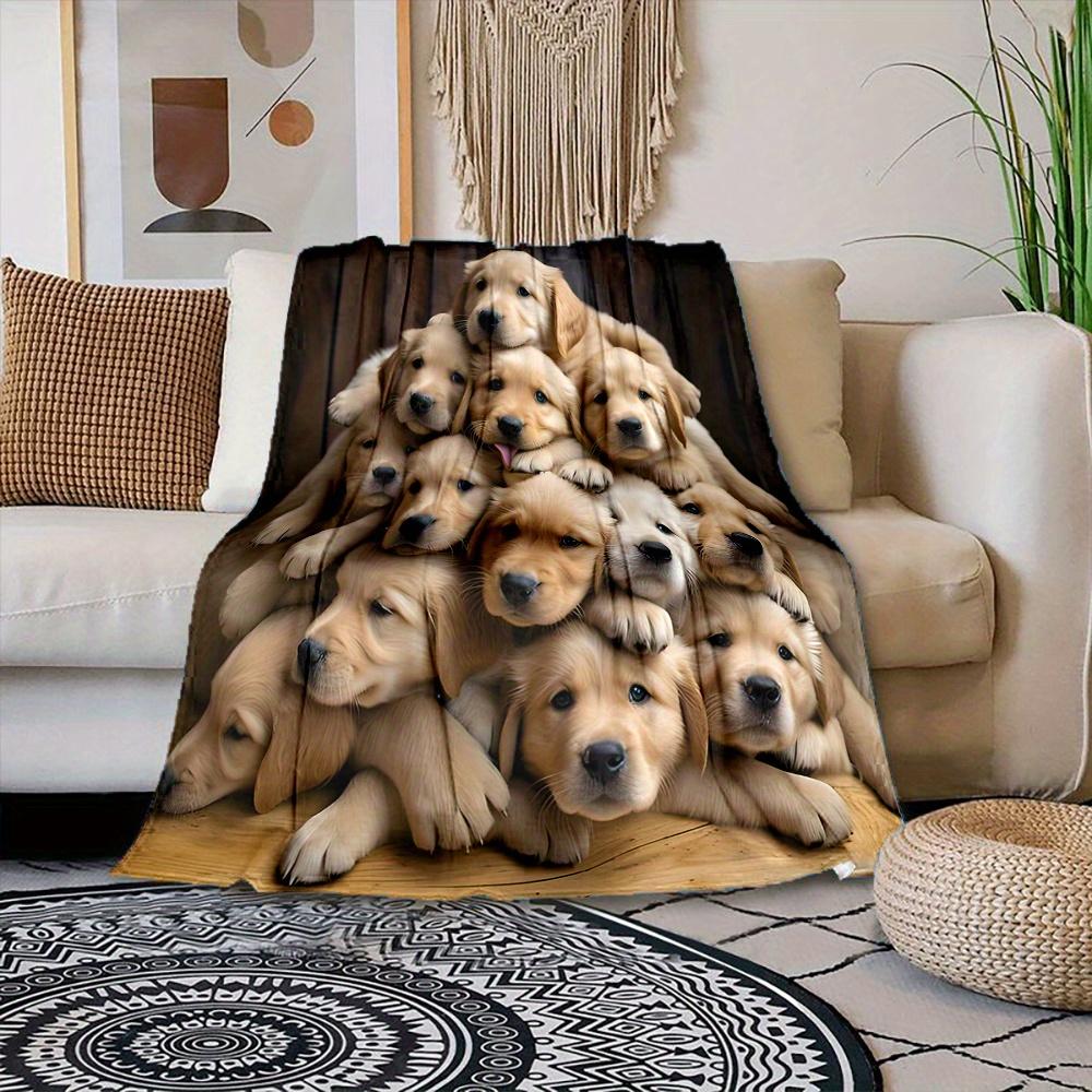 Cozy Golden Retriever Dog Pile Print Flannel Throw Blanket - Soft, Reversible, All-Season Comfort for Couch, Bed, Office, and Tr