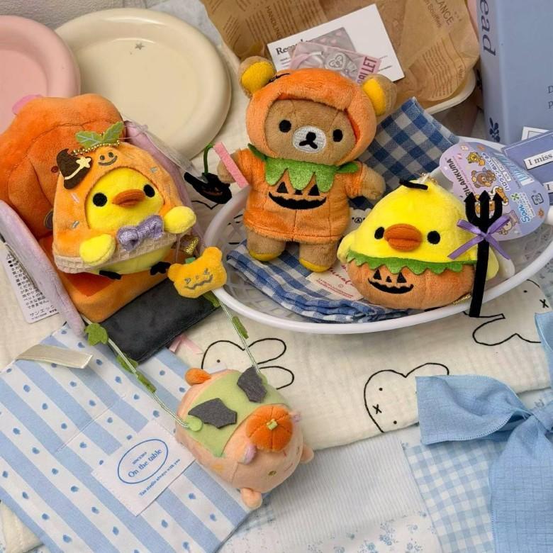 Halloween Rilakkuma Penguin Pumpkin Plush Toy With Bat Wings For Kids Room Decor