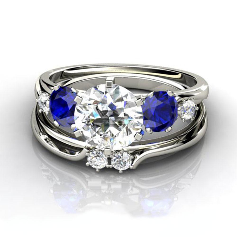 New White/Blue Zircon Stone 6 Claws Design Bridal Sets Women Rings Elegant Bridal Wedding Evening Party Finger Ring