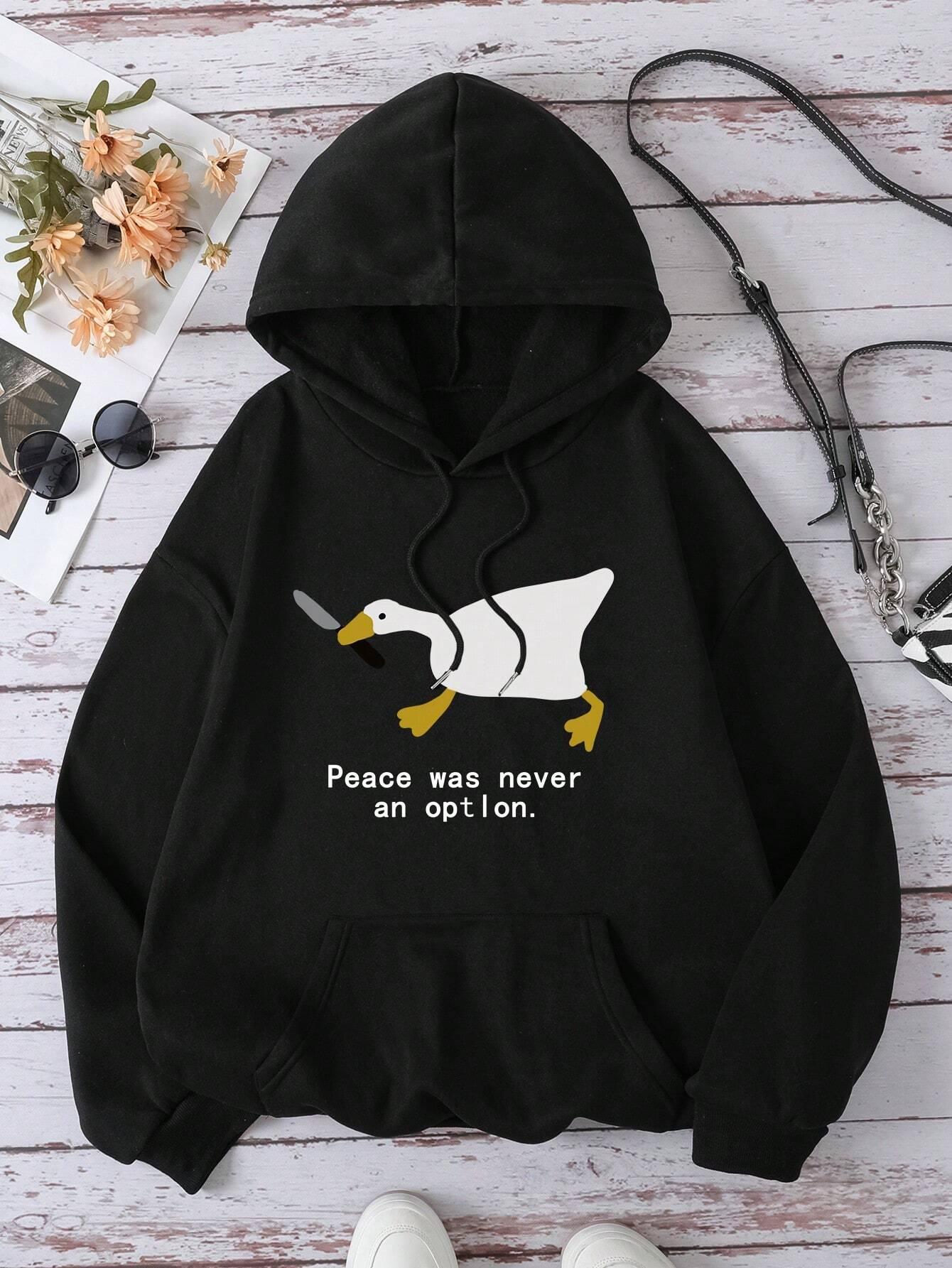 

Peace Was Never An Opton Funny Duck Men Hoody Simple Fleece Autumn Sweatshirt Street Crewneck Hooded Hipster Oversize Pullover 3XL