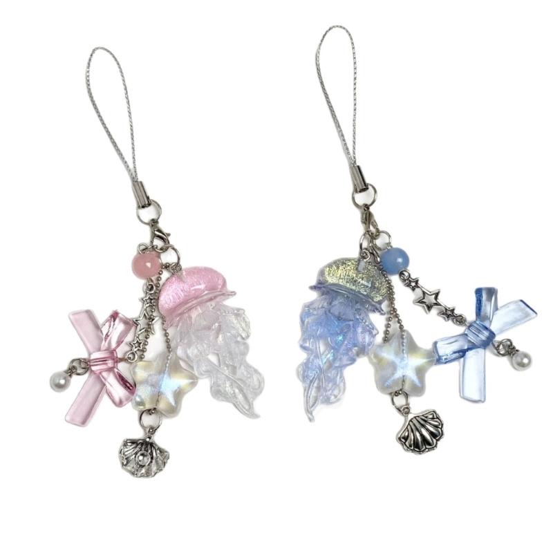 Sparkling Marine Charm Phone Chain Keychain With Firefly Design Resin Pendant Jewelry For Keys Bags Decoration