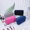 Large Capacity Waffle Cosmetic Bag - Portable Solid Color Toiletry Bag for Women