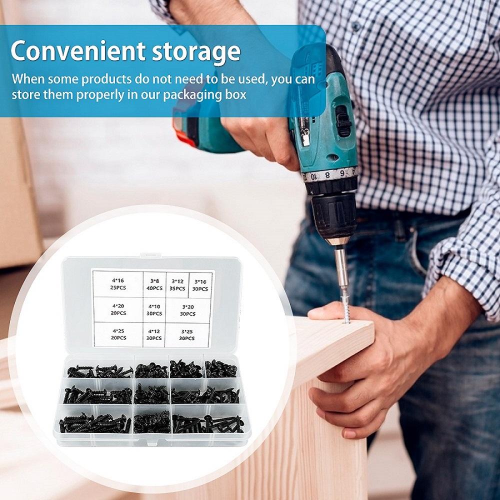 500/280Pcs M3/M4 Screws Black Self Tapping Screws Pan Head Cross Self Drilling Wood Screw Assortment Kit Carbon Steel Screws