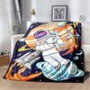 Space Astronaut Flannel Blanket, Soft Warm Throw with Cartoon Spaceman & Planet Print for Kids Bed Sofa, Cozy Bedding for Boys