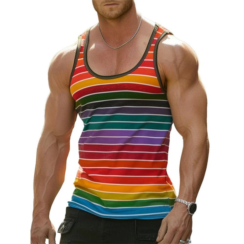 Herren Retro Streifen 3D Gedruckte Tanktops Mode Sommer Ärmellos Lässig Sportweste Locker Schnelltrocknend Atmungsaktiv T-Shirts Kleidung 6XL black