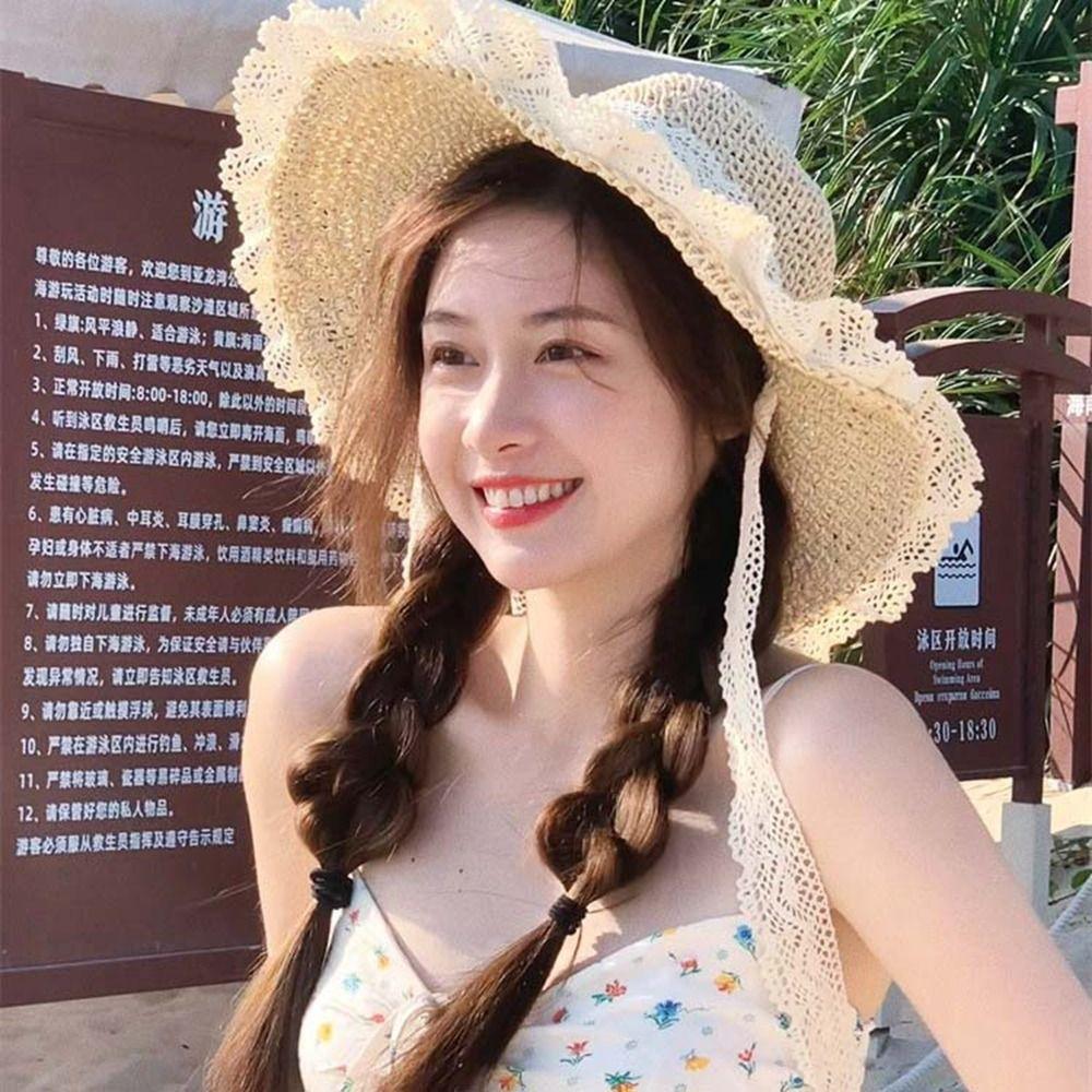 

Sun Visor Lafite Straw Hat Bowknot Weave Straw Cap Sweet Bow Sun Hat Summer бежевый