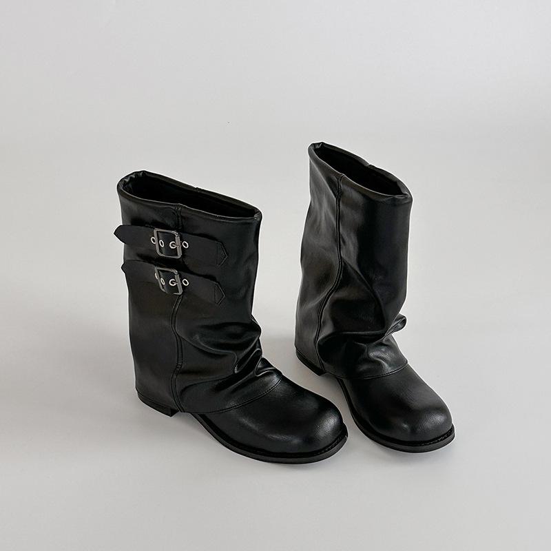 

Belt buckle medium boots children s fashionable versatile retro trouser boots 2025 autumn and winter new thin stacking boots 35 чёрный