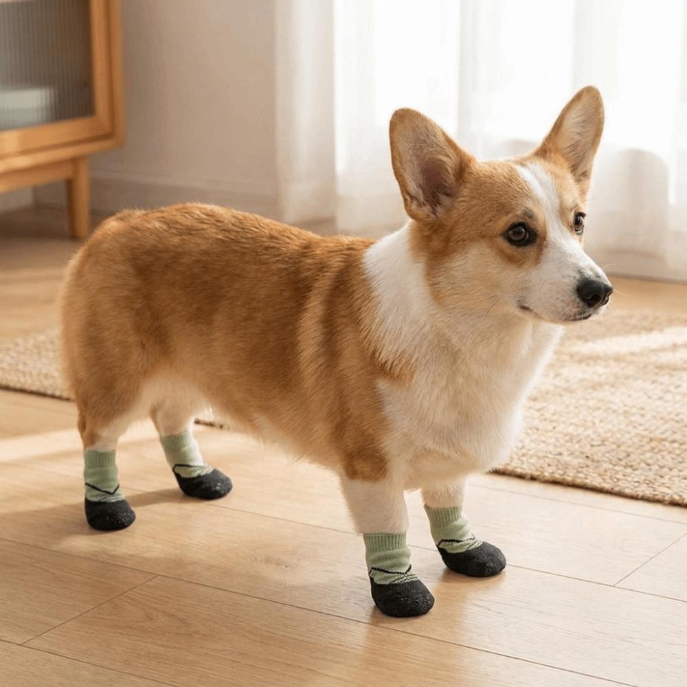 4PCS Breathable Pet Floor Socks Adjustable Dog Foot Covers Knitted Pet Knitted Socks Outdoor Use
