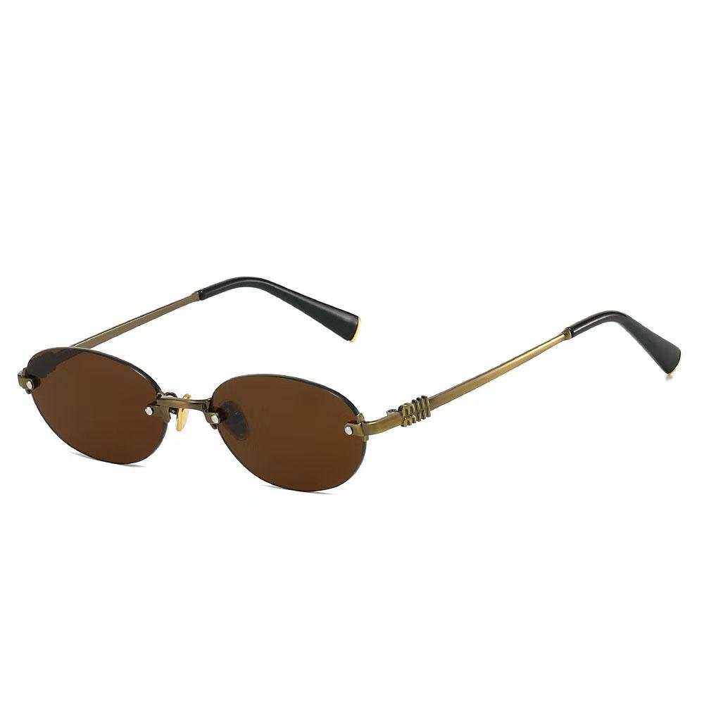 Oval Shape Women'S Sunglasses European American Style Rimless Women Sun Glasses Anti-Reflective Men Sunglass