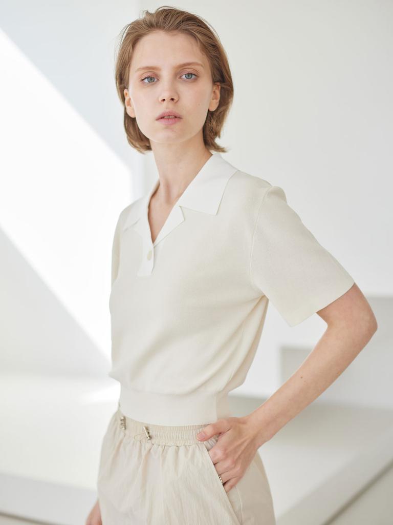 AYIHOLIC CASHMERE Tailor One-Button Crop Polo