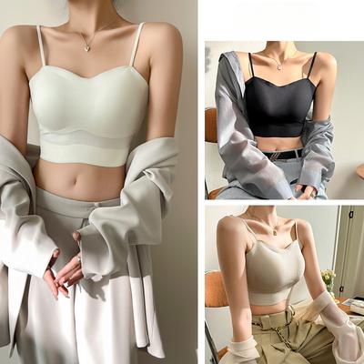 Ice Silk Seamless Halter Small Vest with Chest Pad Does Not Run Cup Integrated Women with Summer Base Sexy Back
