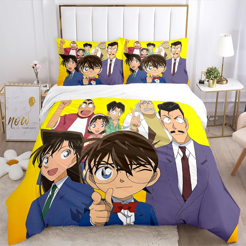 Detective Conan Mystery Print 3Pcs Bedding Setduvet Cover With 2 Bedropillowcase Home Birthday Gift