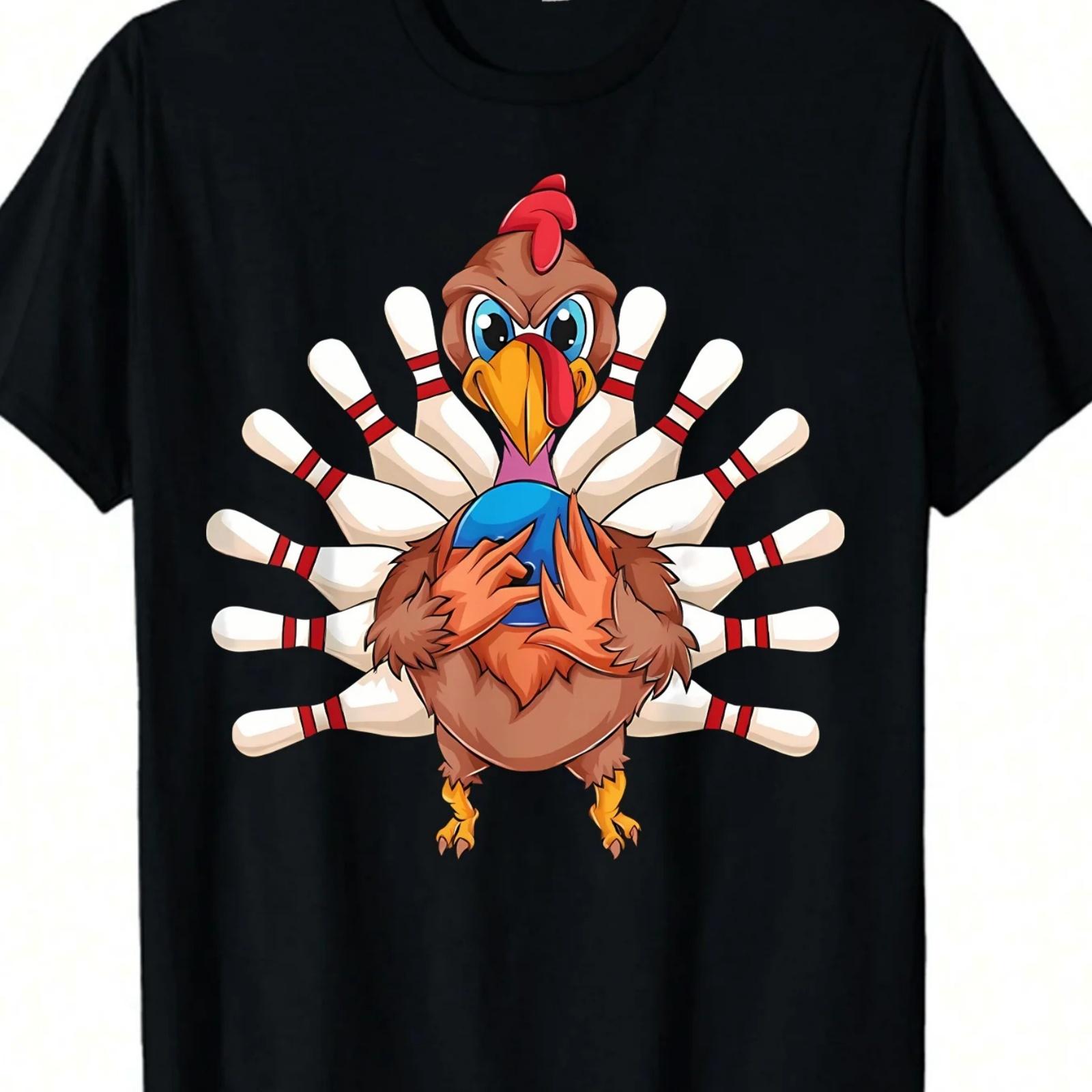 

Chicken and bowling pin round neck plus size women T-shirt short sleeve trend printing elastic half sleeve T-shirt S чёрный
