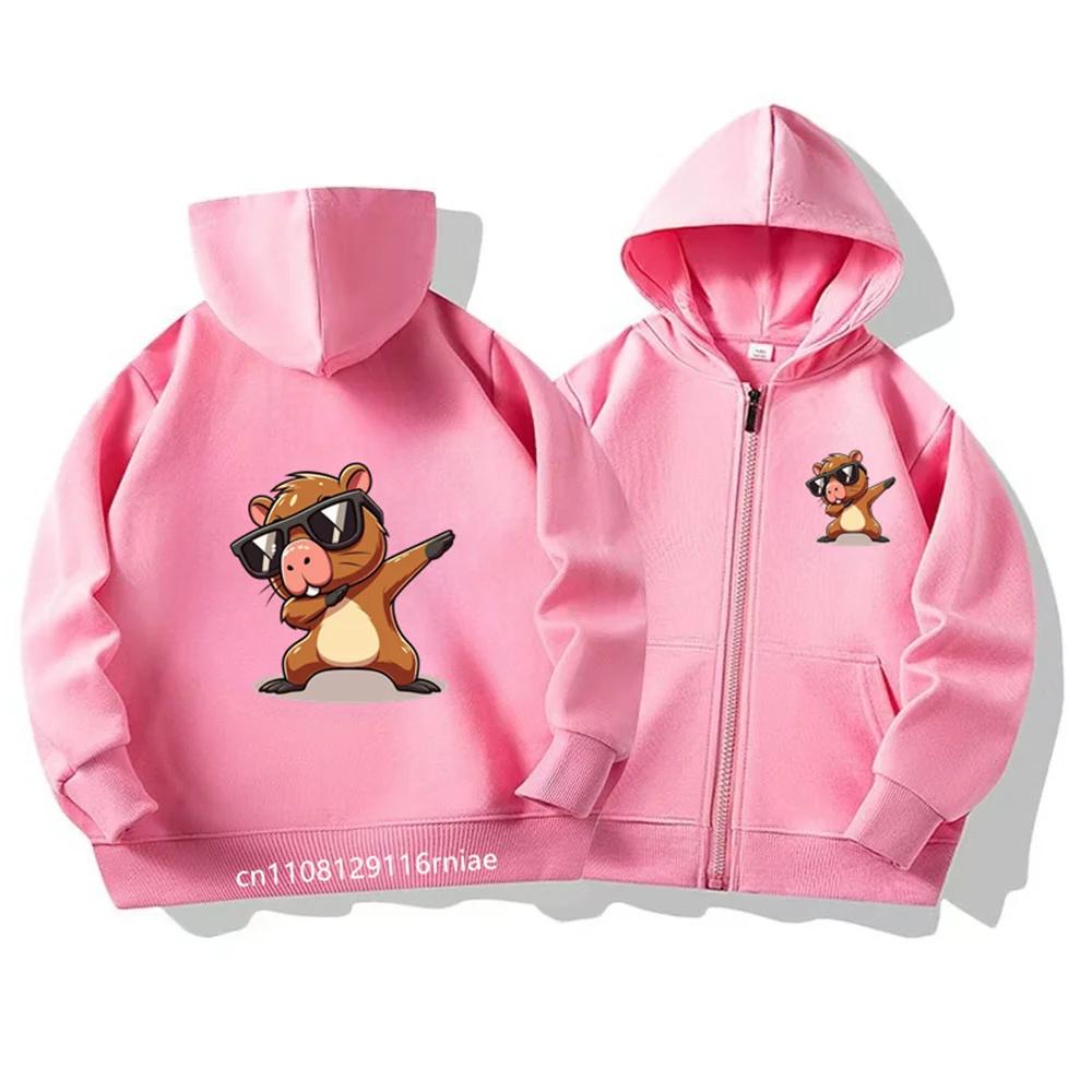 

Детская толстовка с капюшоном на молнии с капибарой, с молнией, спортивная одежда с капибарой, одежда с комиксами и лучшие толстовки для девочек и мальчиков 100