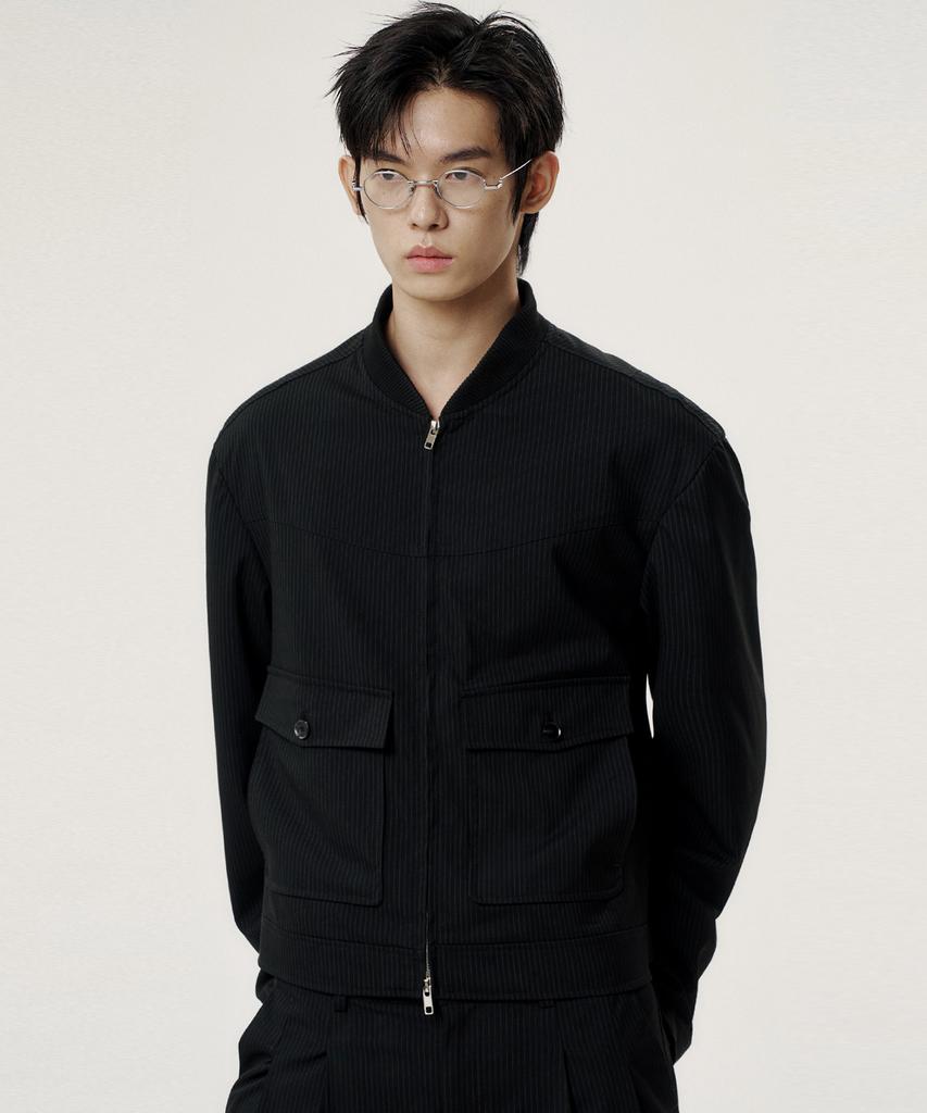 Noise Striped Officer Blouson Jacket - Black