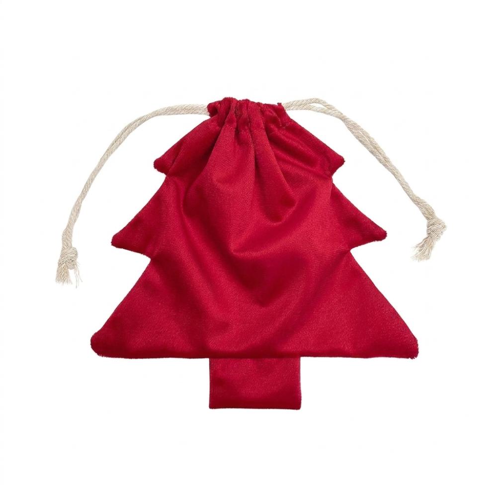 Velvet Christmas Tree Gift Bags Colorful Pom Pom Metal Bell Xmas Tree Hanging Pouch Soft Touch Tree Shaped