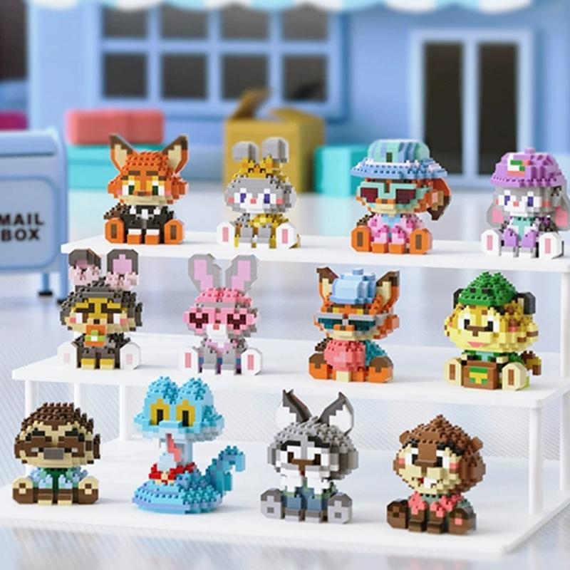 Diy Cute Animals Zoo Rabbit Fox Snake Carrot Otter Movie Cartoon Decoration Building Blocks Kit Bricks Model Kid Toy Children