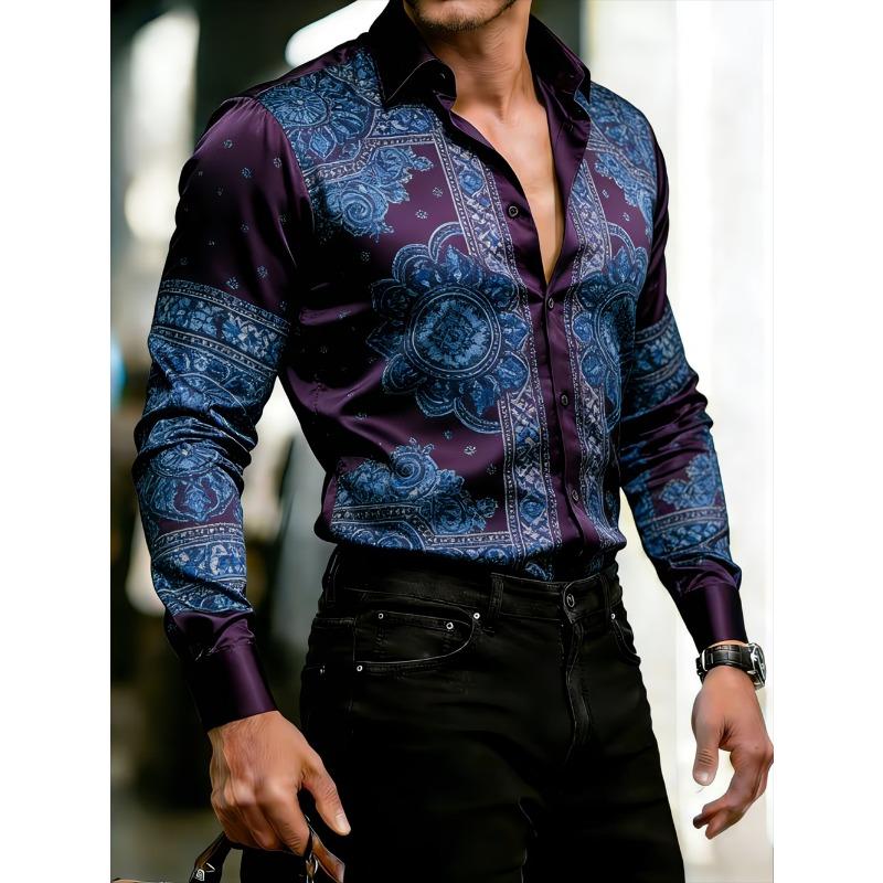 New Men's 3D Clover Printed Long Sleeved Shirt with High-quality Pattern Casual Long Sleeved Collar Top